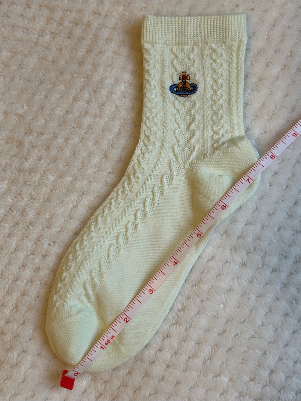 NWOT Vivienne Westwood Unisex Cable Knit Crew Socks With Orb Logo - Mint Green - Picture 4 of 7